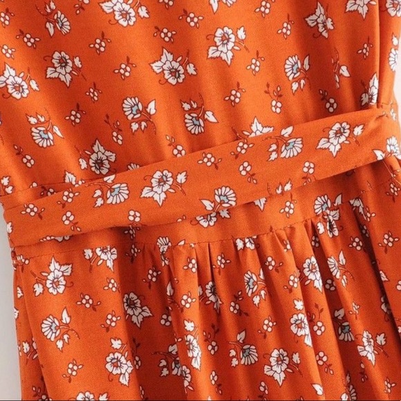 Boho Floral Gypsy Print Short Wrap Dress Orange - Picture 9 of 10